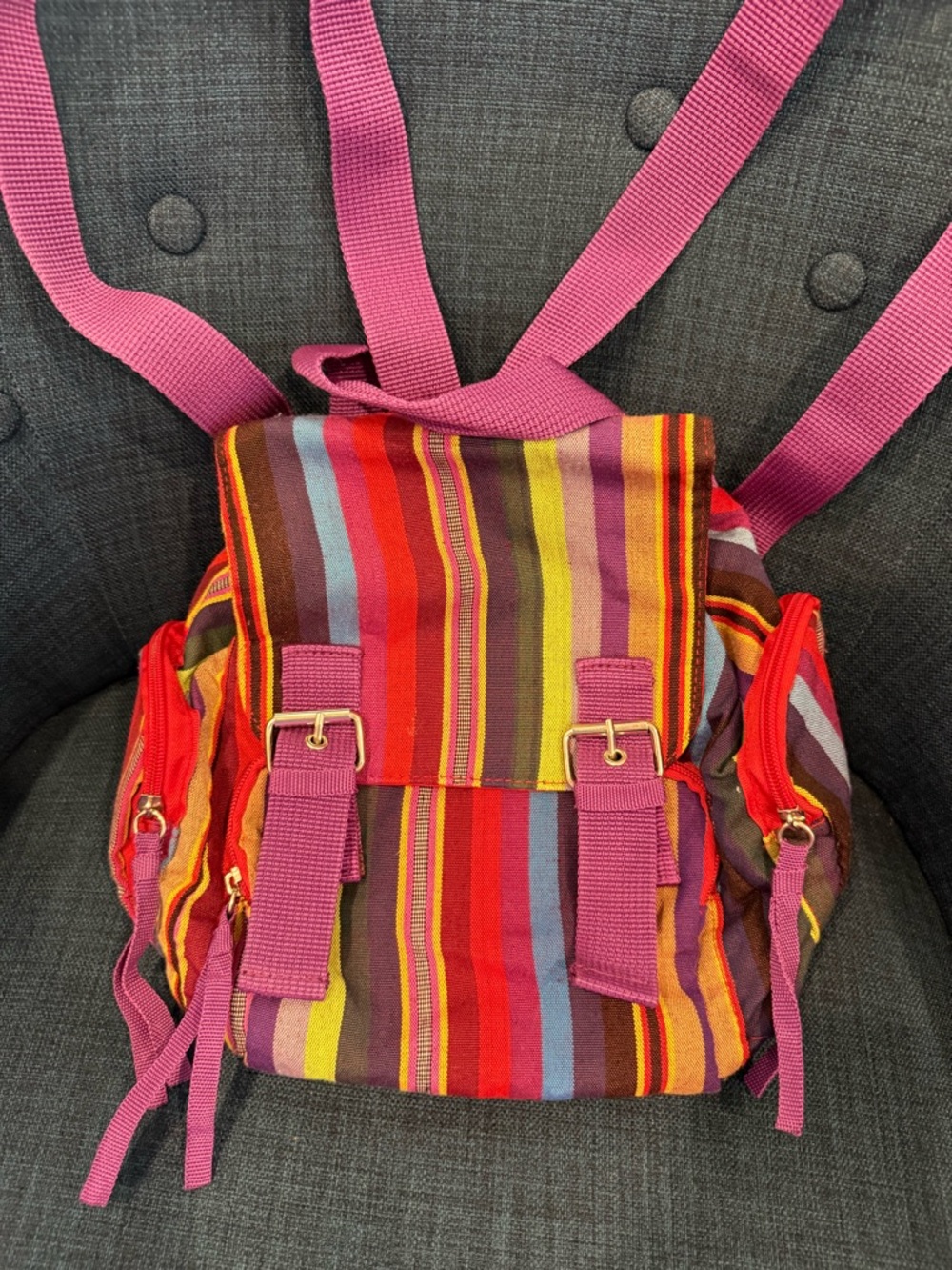 Colorful Striped Mini Backpack - Pink Multicolor - Picture 2 of 8
